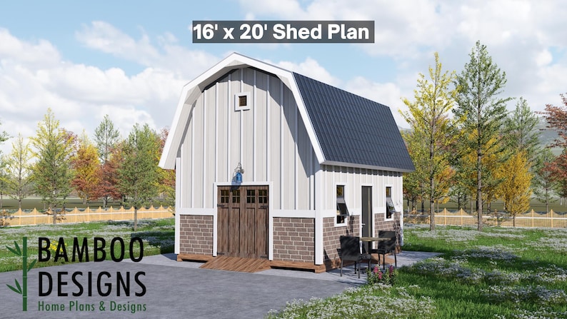 Yuki 16x20 Gambrel Roof Shed plan by Bamboo Designs