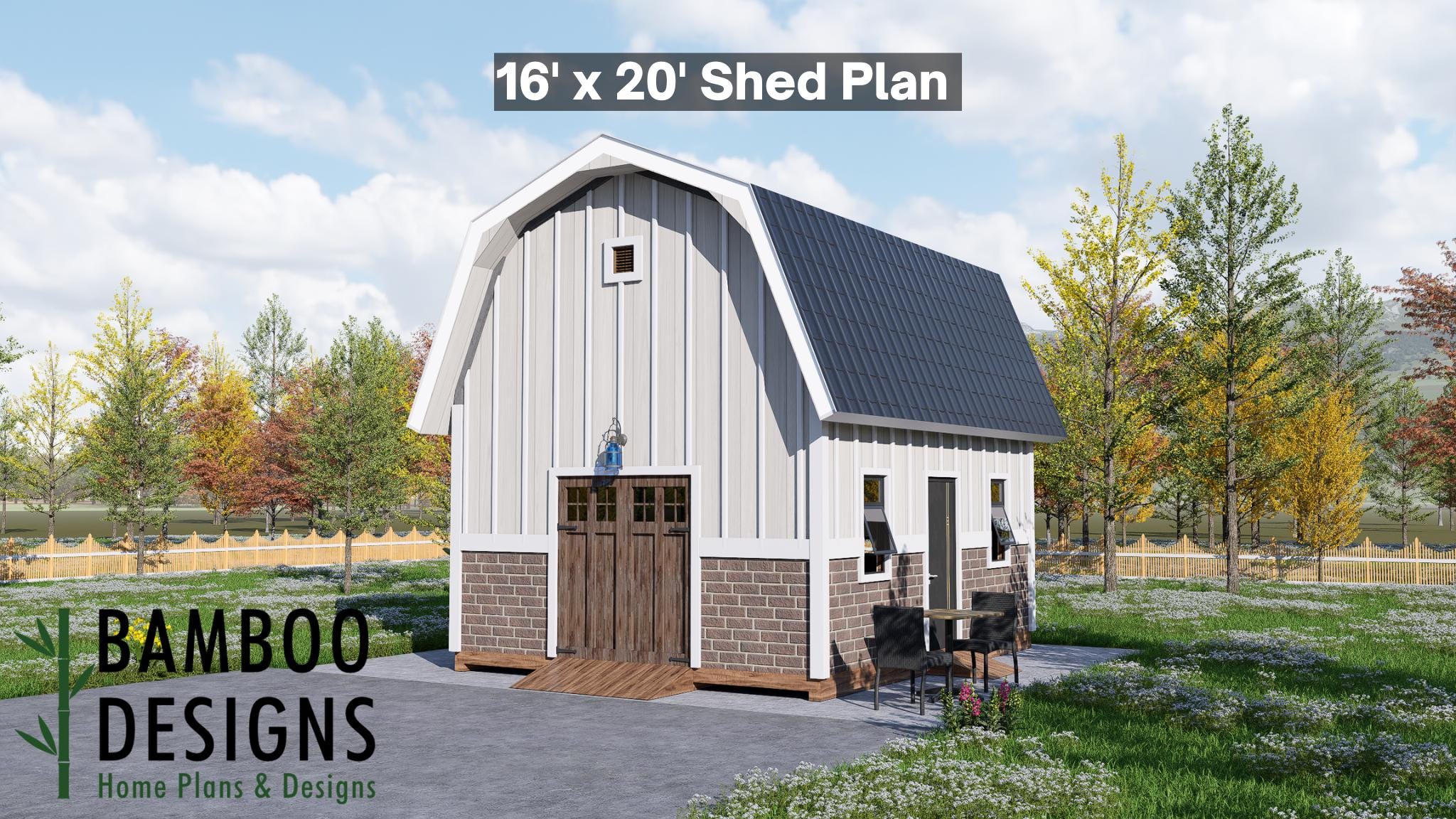Image of Yuki 16x20 Gambrel Roof Shed Plan - Spacious Barn-Style Storage & Workshop