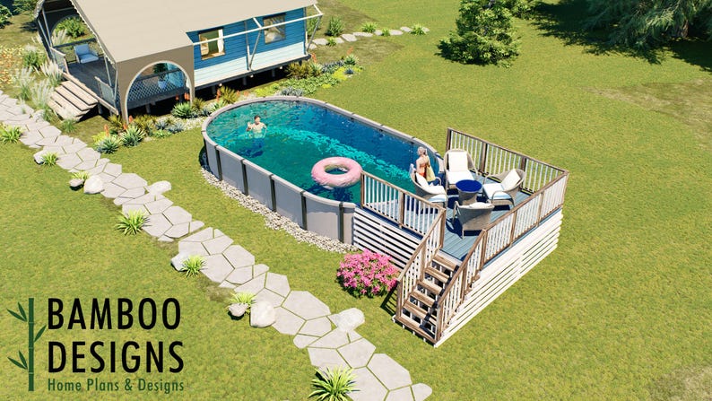 Hayate Oval Pool Deck · 6x8 plan by Bamboo Designs