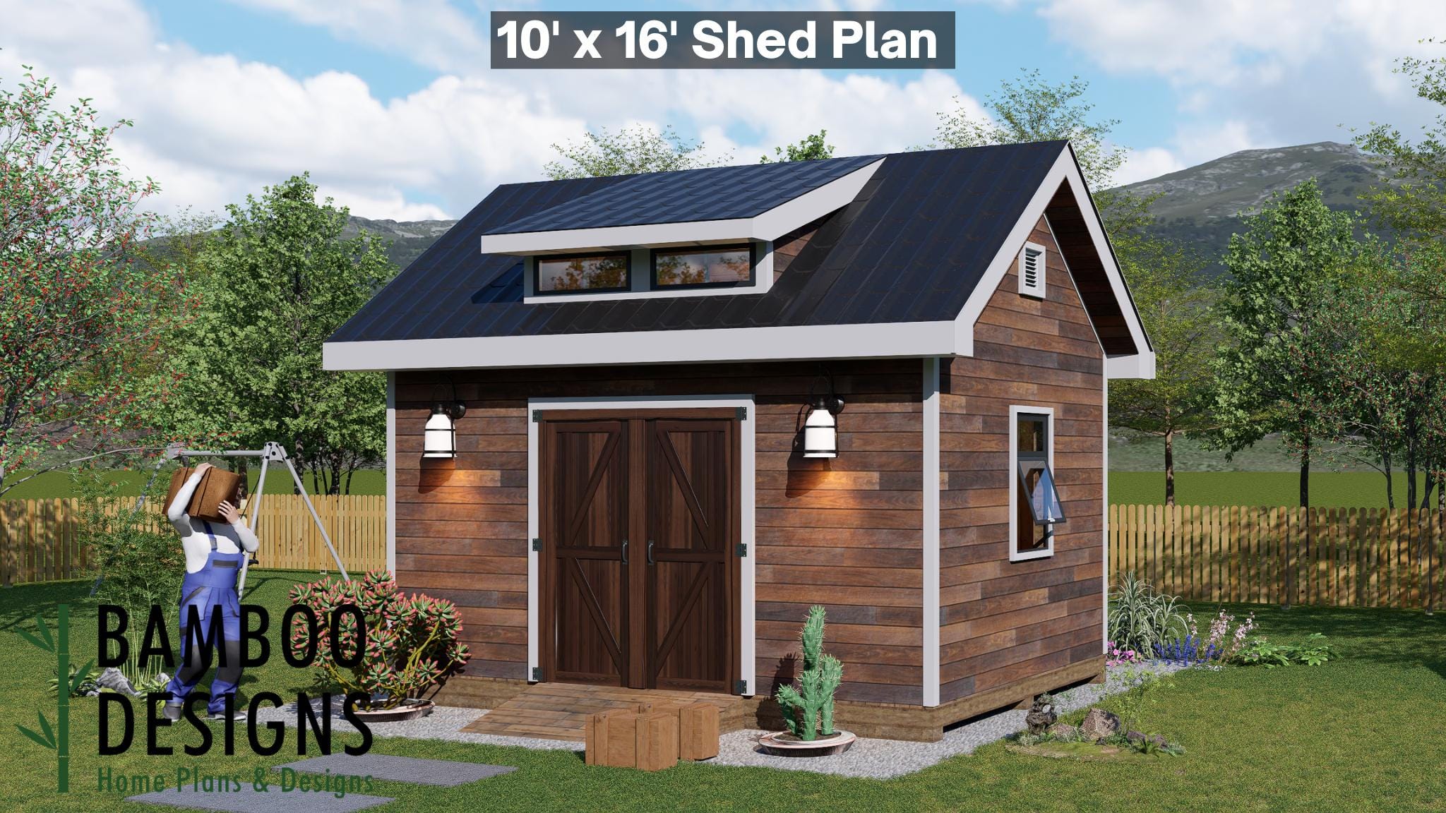 Image of Nova 10x16 Gable Shed with Dormer Plan - Modern Barn-Style Workshop, Studio, or Storage | DIY Backyard Building Plans (PDF)