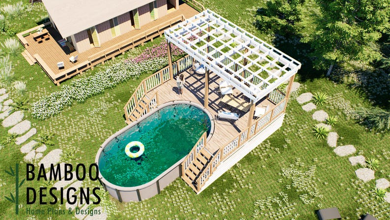 Kogoro Oval Pool Deck · 16x20 plan by Bamboo Designs