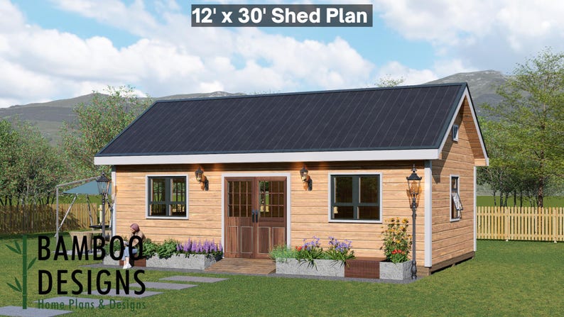 Nythea 12x30 Gable Roof Shed plan by Bamboo Designs