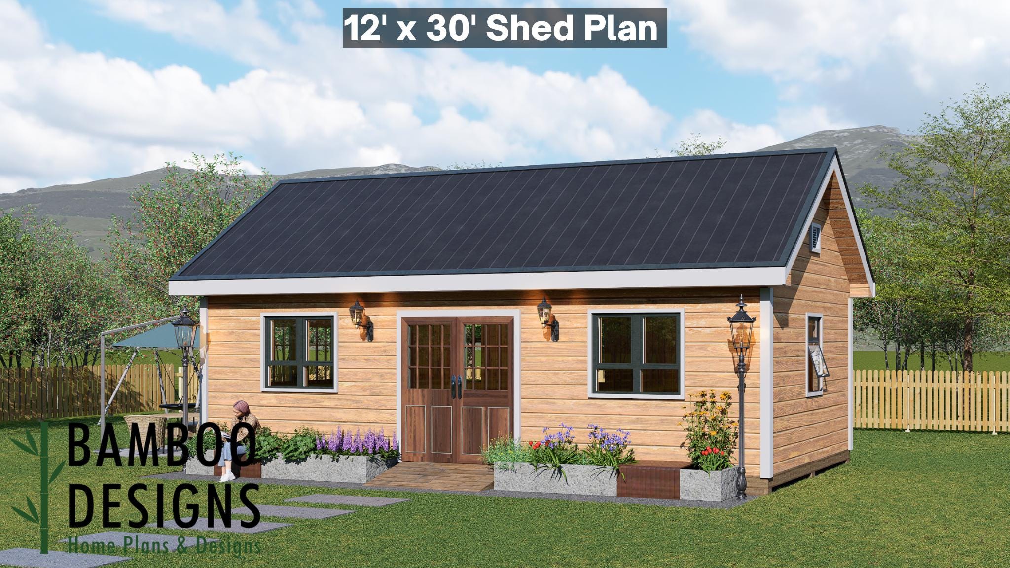 Image of Nythea 12x30 Gable Roof Shed Plan - Spacious Workshop, Studio, or Backyard Office | DIY Building Plans (PDF)