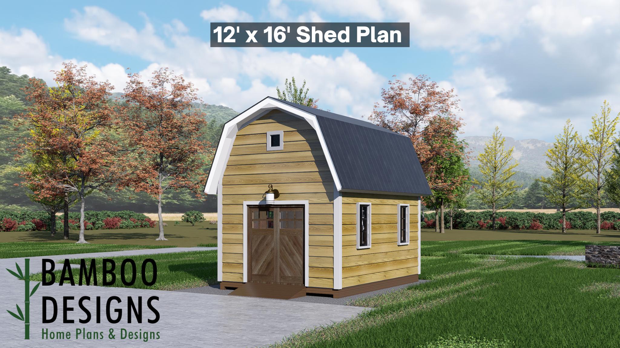Image of Ramona 12x16 Gambrel Shed Plan - A Barn-Style Storage & Workspace Design