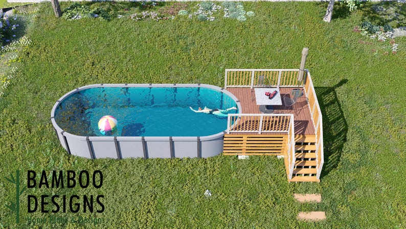 Ishikawa Oval Pool Deck · 10x10 plan by Bamboo Designs
