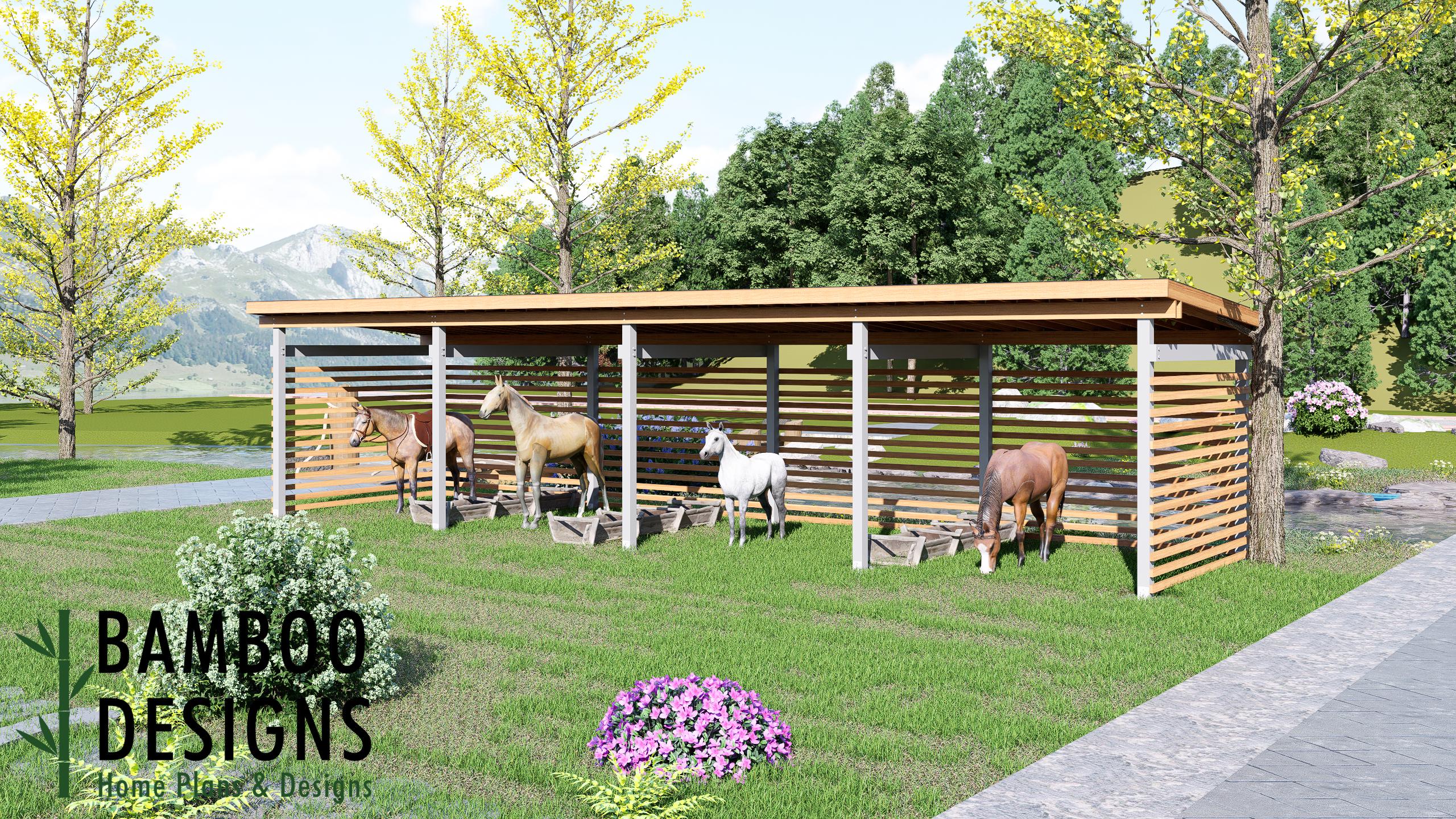 Image of Oberlin 12x48 Horse Paddock Plan — Extra-Large Run-In Shelter for Horses & Livestock | DIY PDF Plans