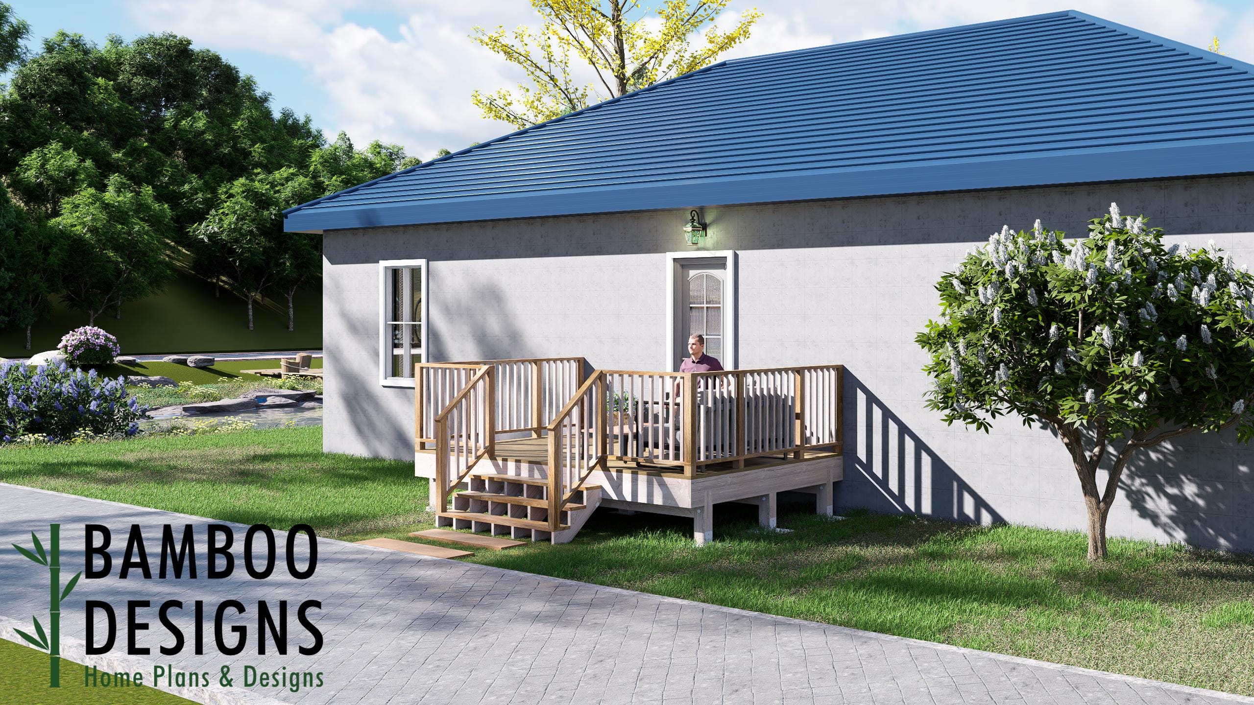 Image of Manhatten 10x14 Freestanding Deck Plan - Compact Backyard Entertainment Deck for DIY Outdoor Living