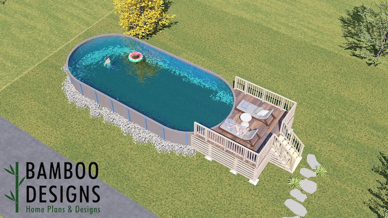 Tilder Oval Pool Deck · 10x15 plan by Bamboo Designs