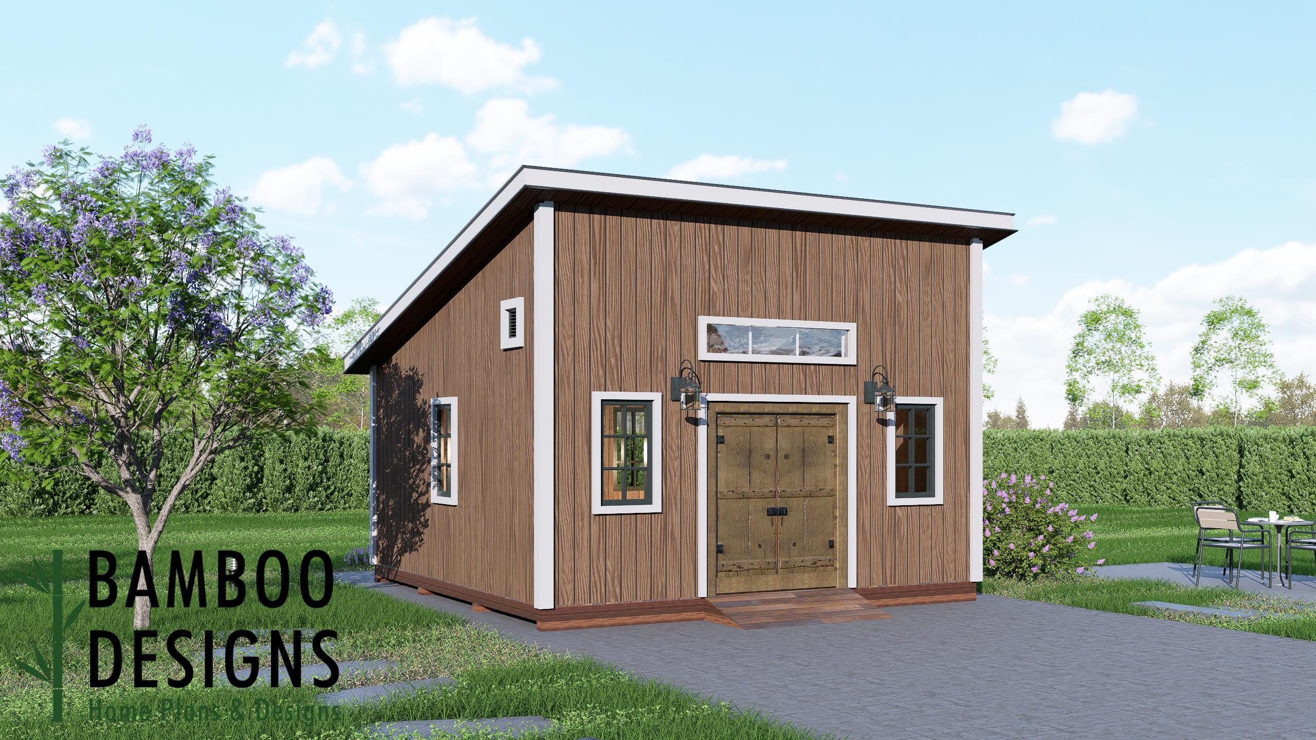 Image of Acacia - 18x18 Modern Monoslope Roof Shed | Contemporary Backyard Studio, Workshop & Storage Space