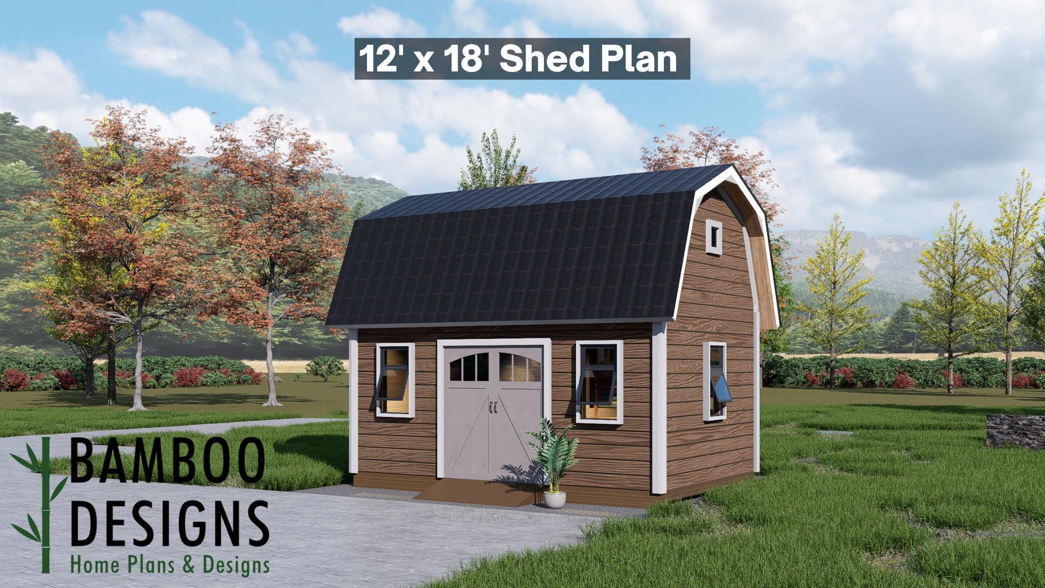 Image of Shiloh 12x18 Gambrel Shed Plan - A Barn-Style Storage & Workshop Design
