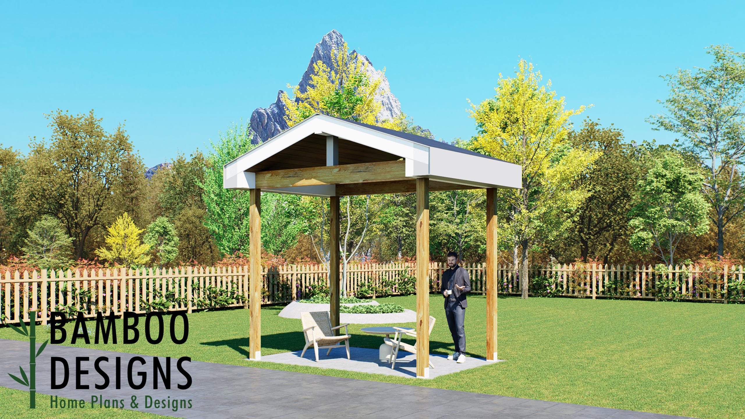 Image of Reubenstich 12' x 8' Pavilion Plan — A Compact Backyard Pavilion for Outdoor Relaxation, Entertaining & Everyday Living | DIY Plans