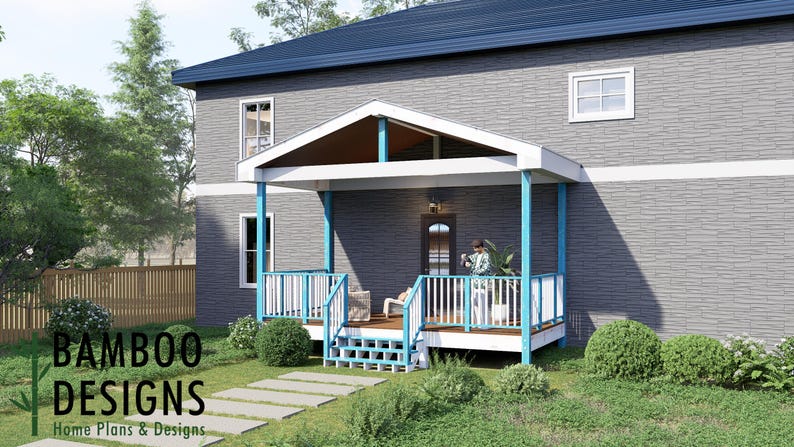 Dory 10x20 Deck with Gable Porch plan by Bamboo Designs