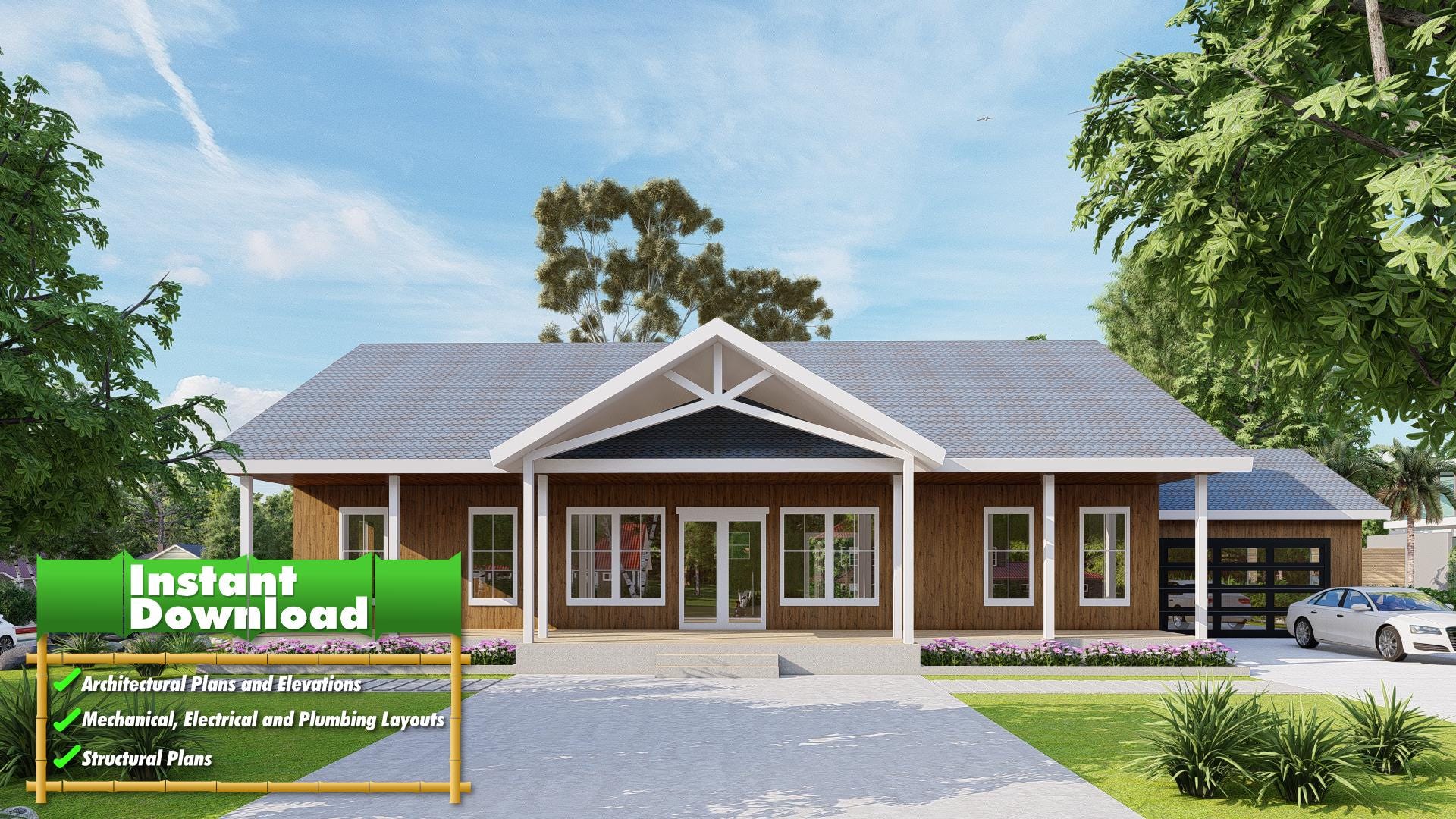 Image of Savannah Grove Georgia Modern Farmhouse | Modern Farmhouse Blueprint | Farmhouse Design - DWG & PDF