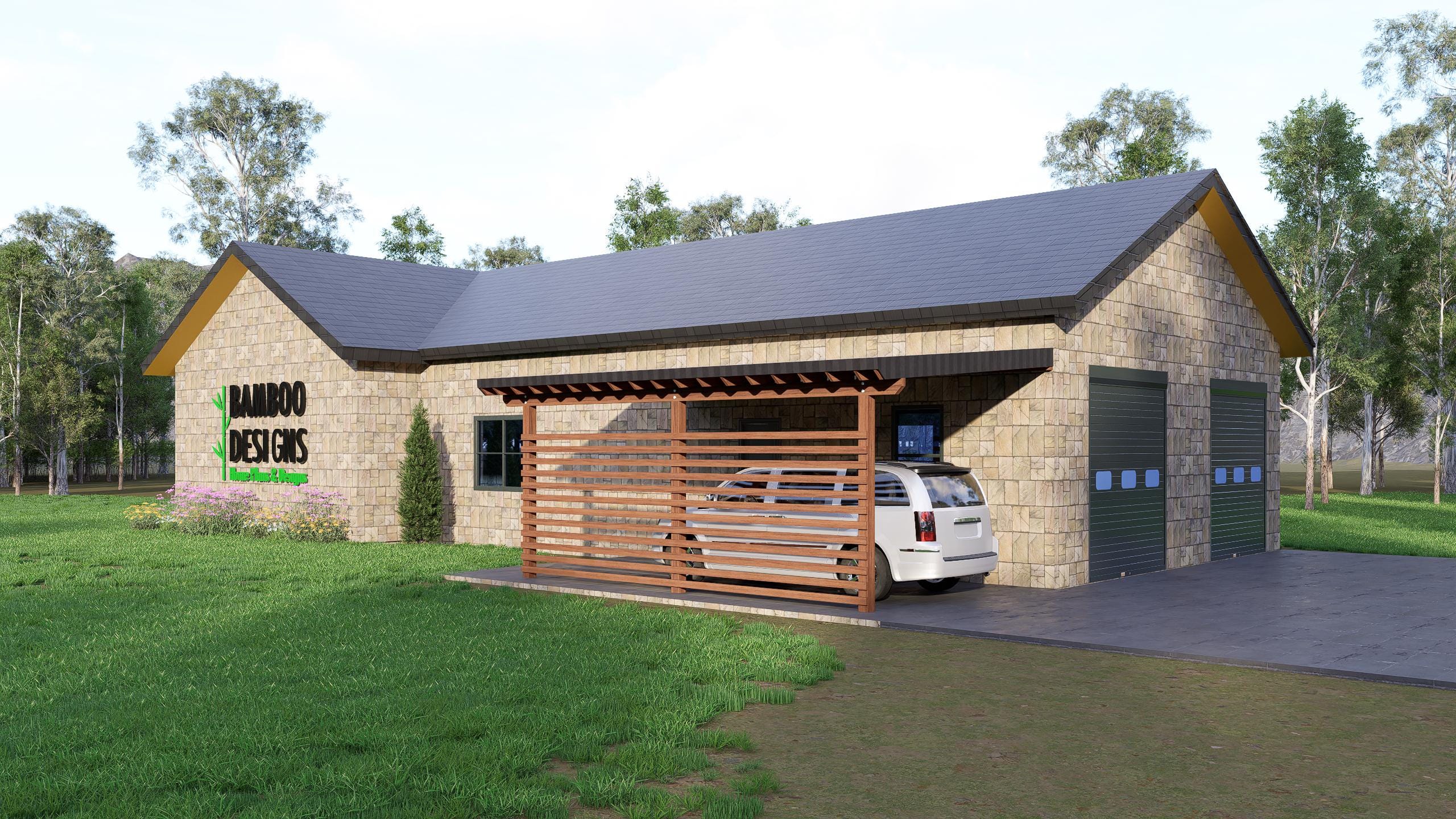 Image of Hyper Modern 12x20 Carport Blueprint - Lean to Wall Sloped Roof Design - Car Shelter for DIYers - PDF Plans with Optional Privacy Screen