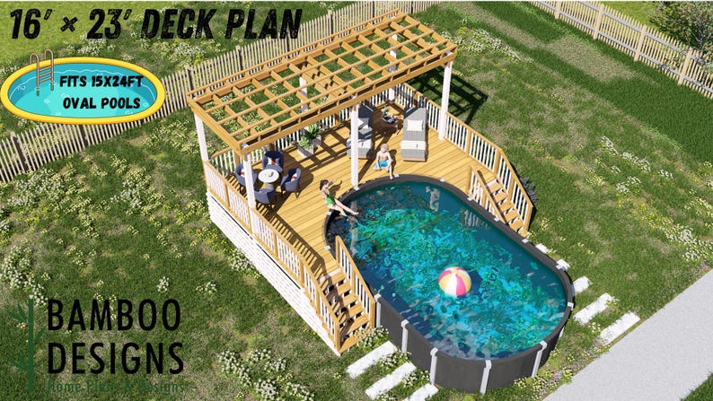 Gimli Oval Pool Deck · 16x23 plan by Bamboo Designs