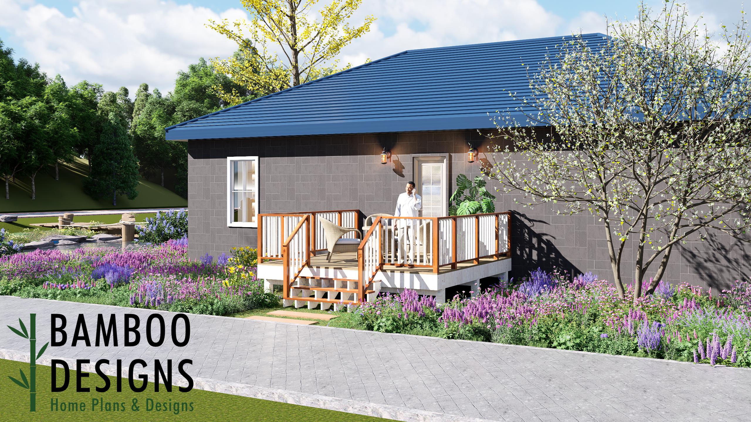 Image of Mint Spring 14x14 Freestanding Deck Plan - Stylish Mid-Size Backyard Deck for DIY Outdoor Living