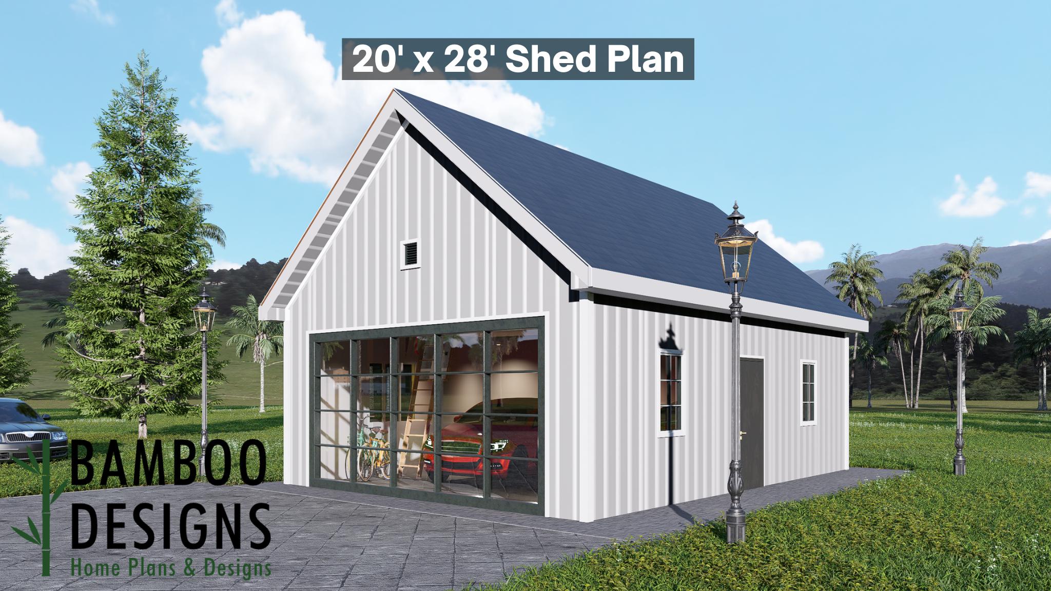 Leia 20x28 Garage Shed Plan – Modern Gable Roof Workshop | Two-car