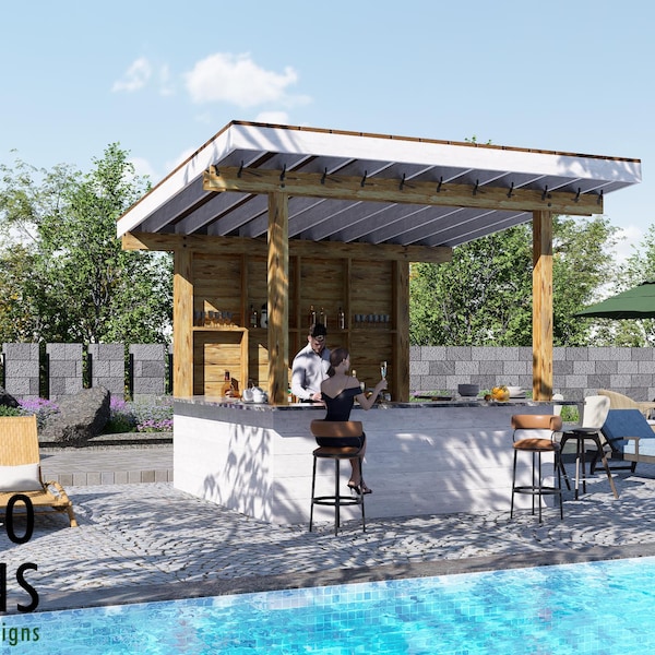 Summit Grill & Bar Pergola Plan – 10x10 Outdoor Cooking + Bar Station | DIY Kitchen Shelter PDF + DWG
