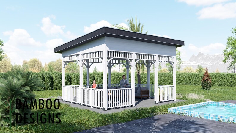 Santorini 16x20 Sloped Roof Gazebo plan by Bamboo Designs