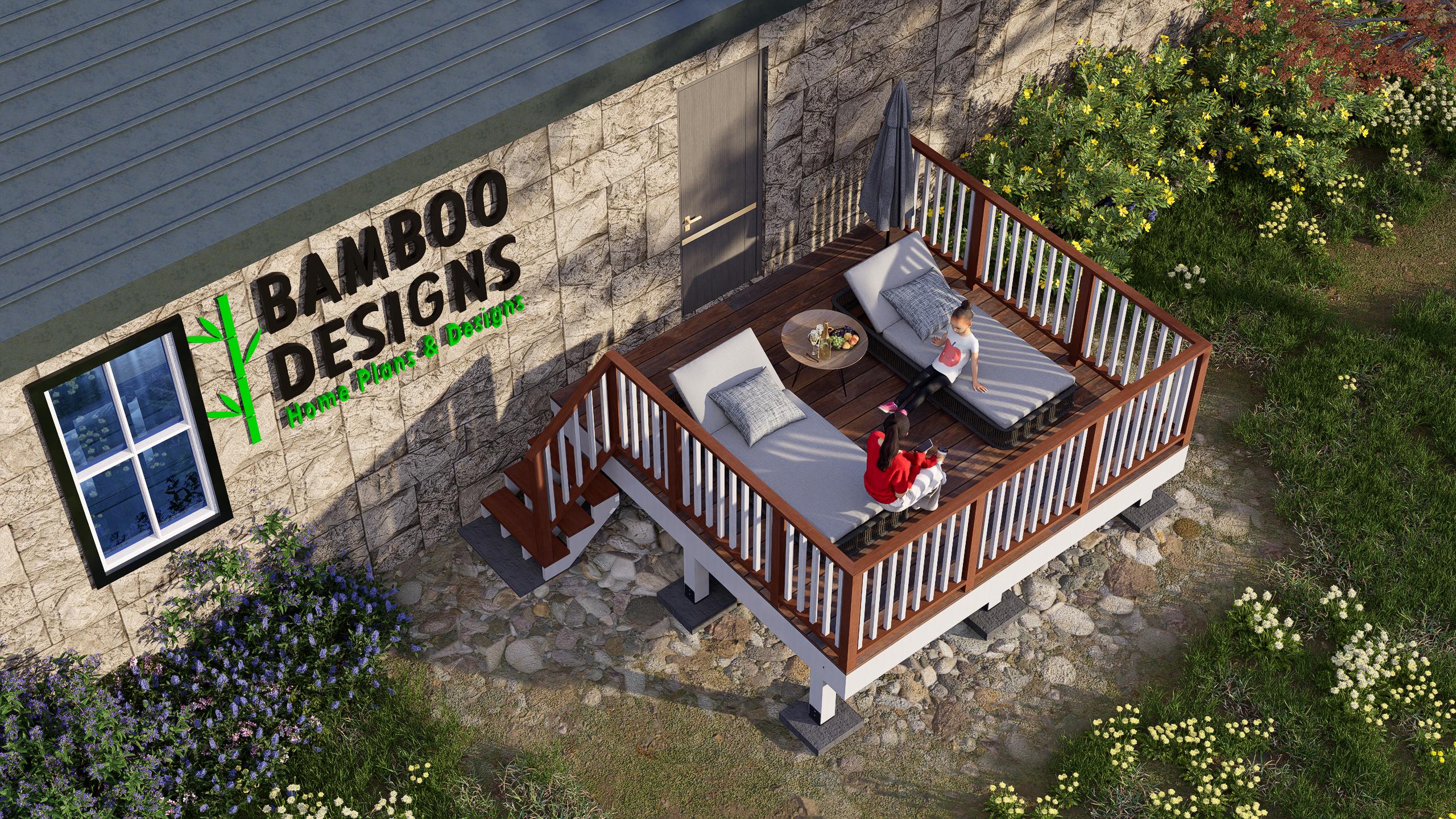 Image of 12x12 Arkansas Entry Deck Plan | Freestanding Porch for Mobile Homes or Cabins | DIY Back Deck with Railing & Stairs