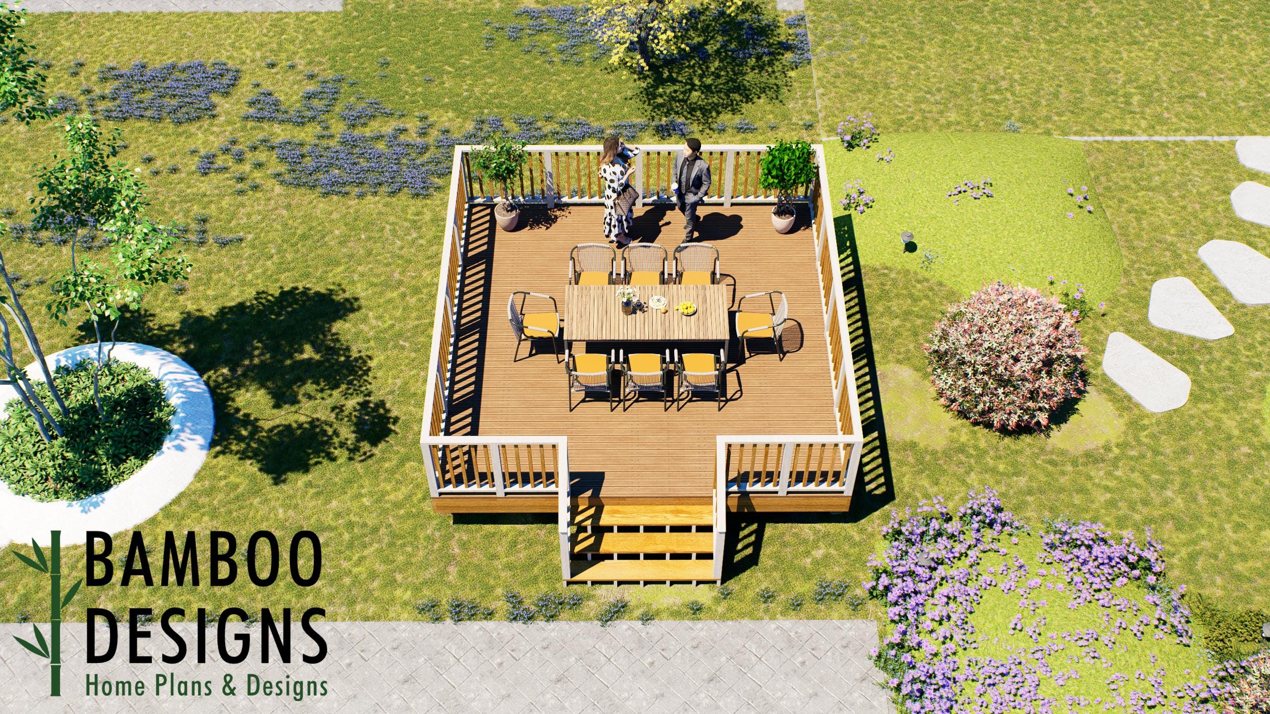 Image of De Moscou 16x16 Freestanding Deck Plan Spacious DIY Backyard Deck | DIY PDF Plans