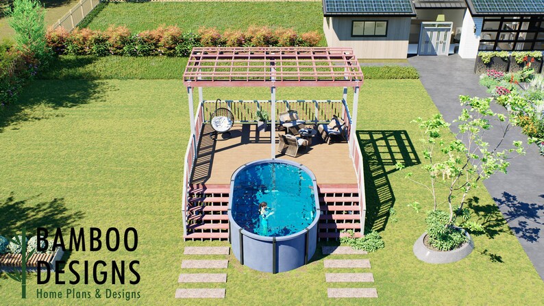 Erling Oval Pool Deck · 16x20 plan by Bamboo Designs