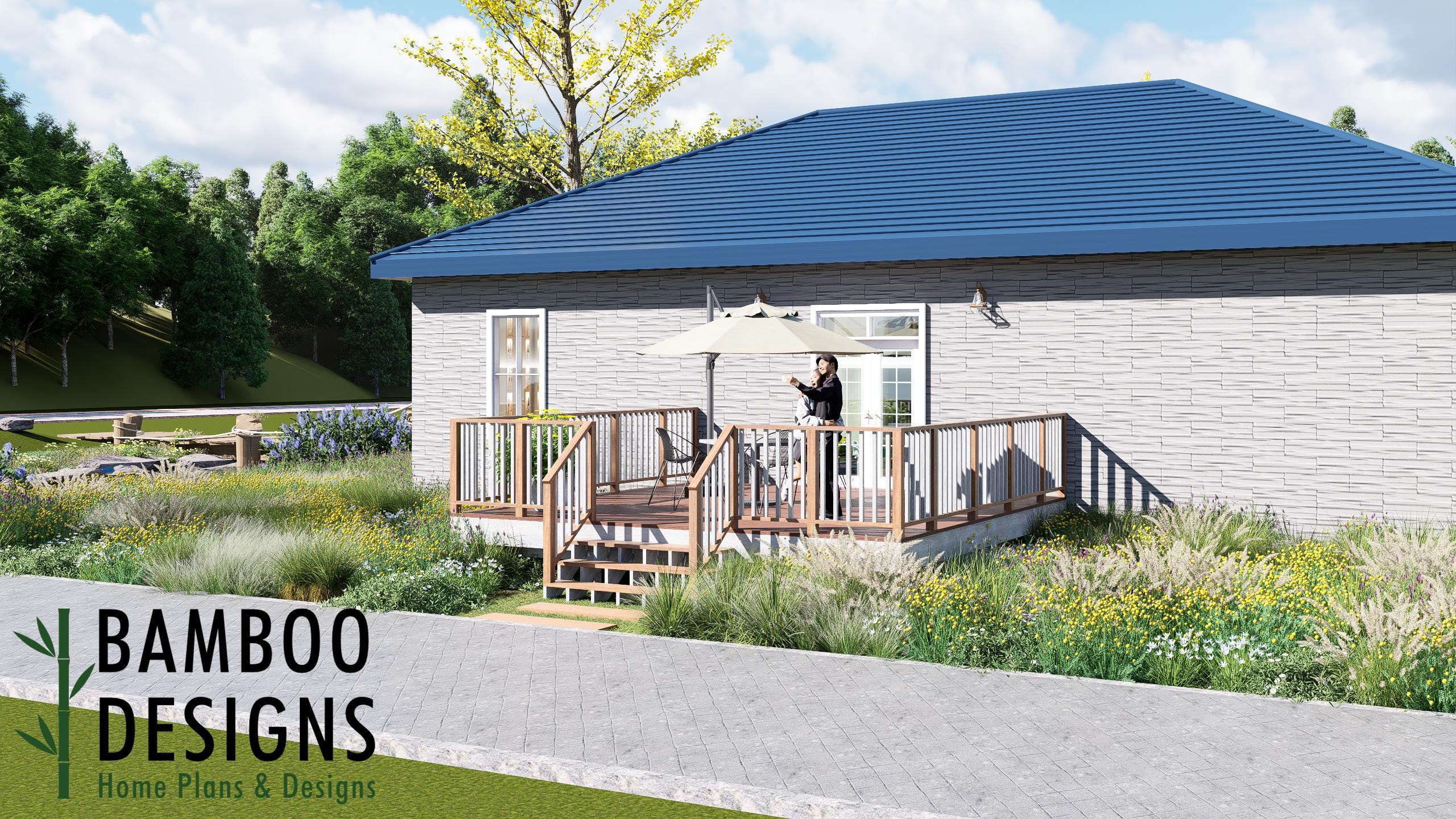 Image of Lauretta 18x18 Freestanding Deck Plan - Elegant Open-Air Backyard Deck for Entertaining & Outdoor Living