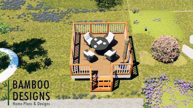 Pasteur 12x12 Freestanding Deck Plan — Compact DIY Backyard Deck plan by Bamboo Designs