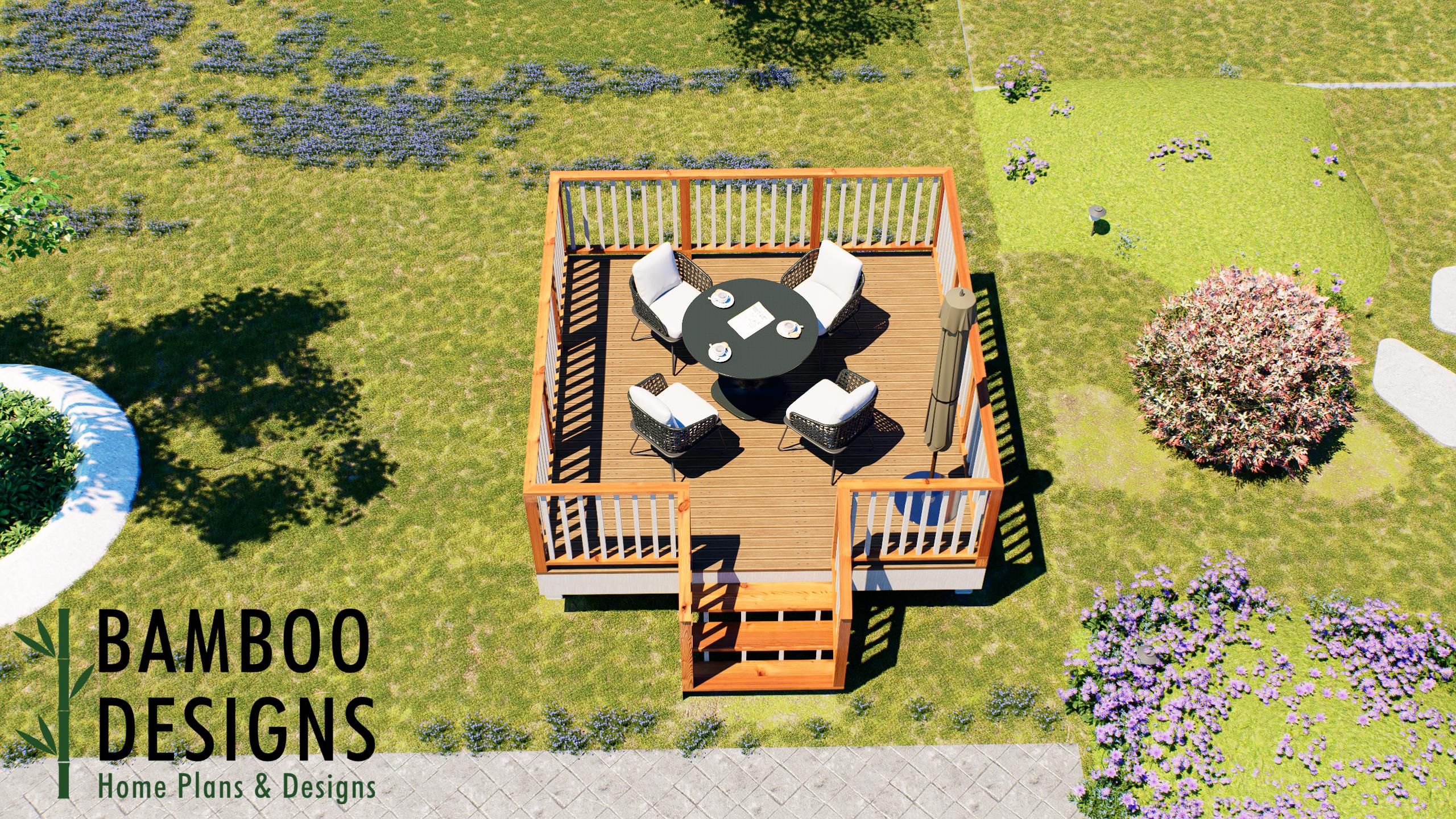 Image of Pasteur 12x12 Freestanding Deck Plan — Compact DIY Backyard Deck | DIY PDF Plans