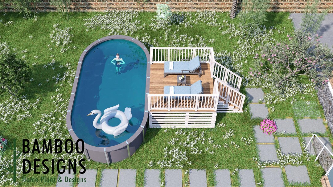 Willow Mist Pool Deck Plan – 10x10 Oval Pool Entry Deck With Staircase ...