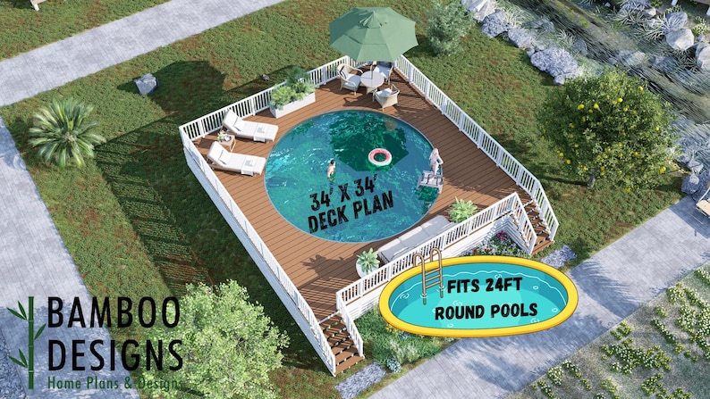 Highpoint 34x34 Circle Pool Deck plan by Bamboo Designs