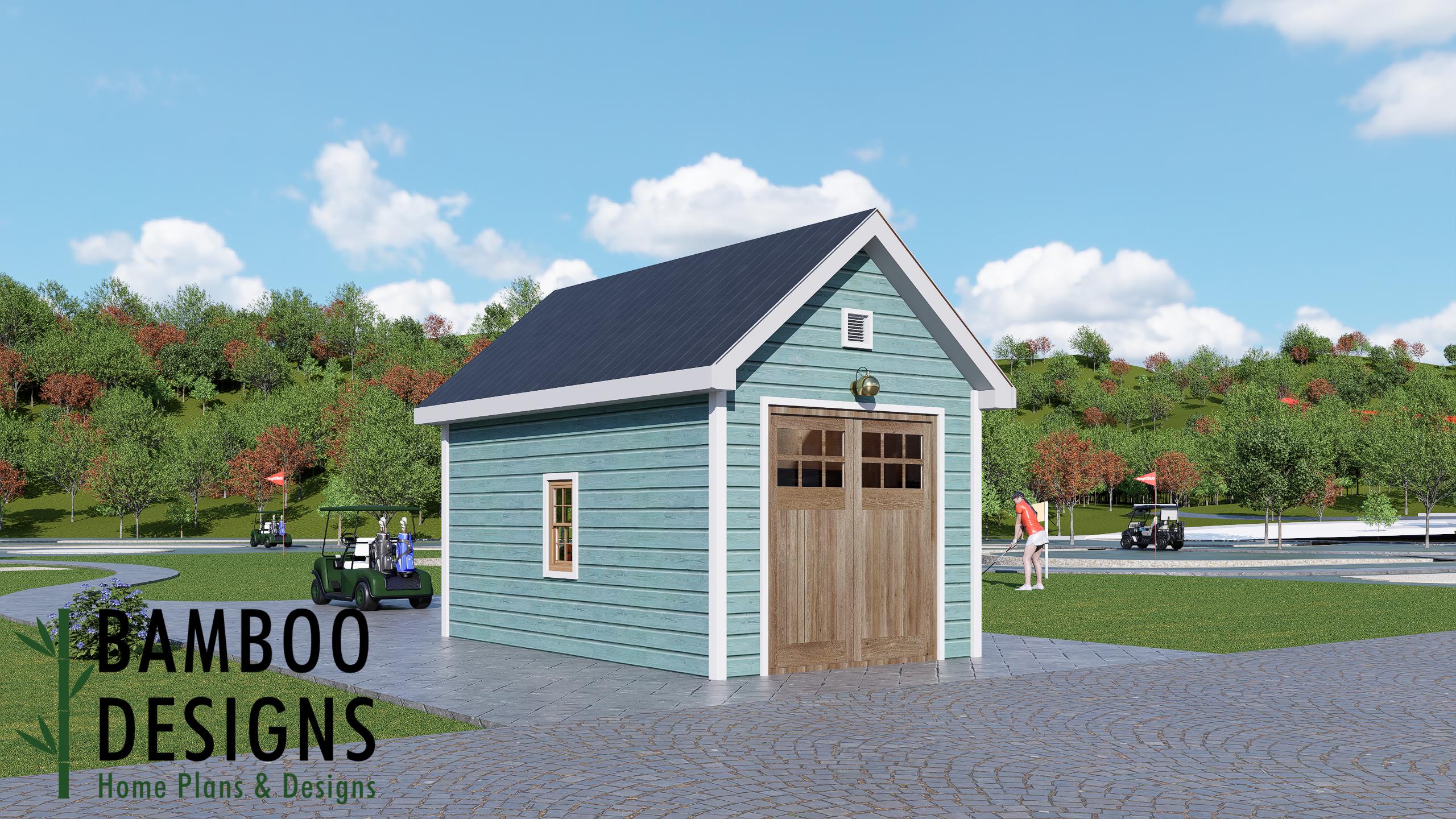 Image of Hollygen 12x20 Golf Cart Shed Plan — Modern Single-Slope Golf Cart Garage & Storage Building | DIY PDF Plans