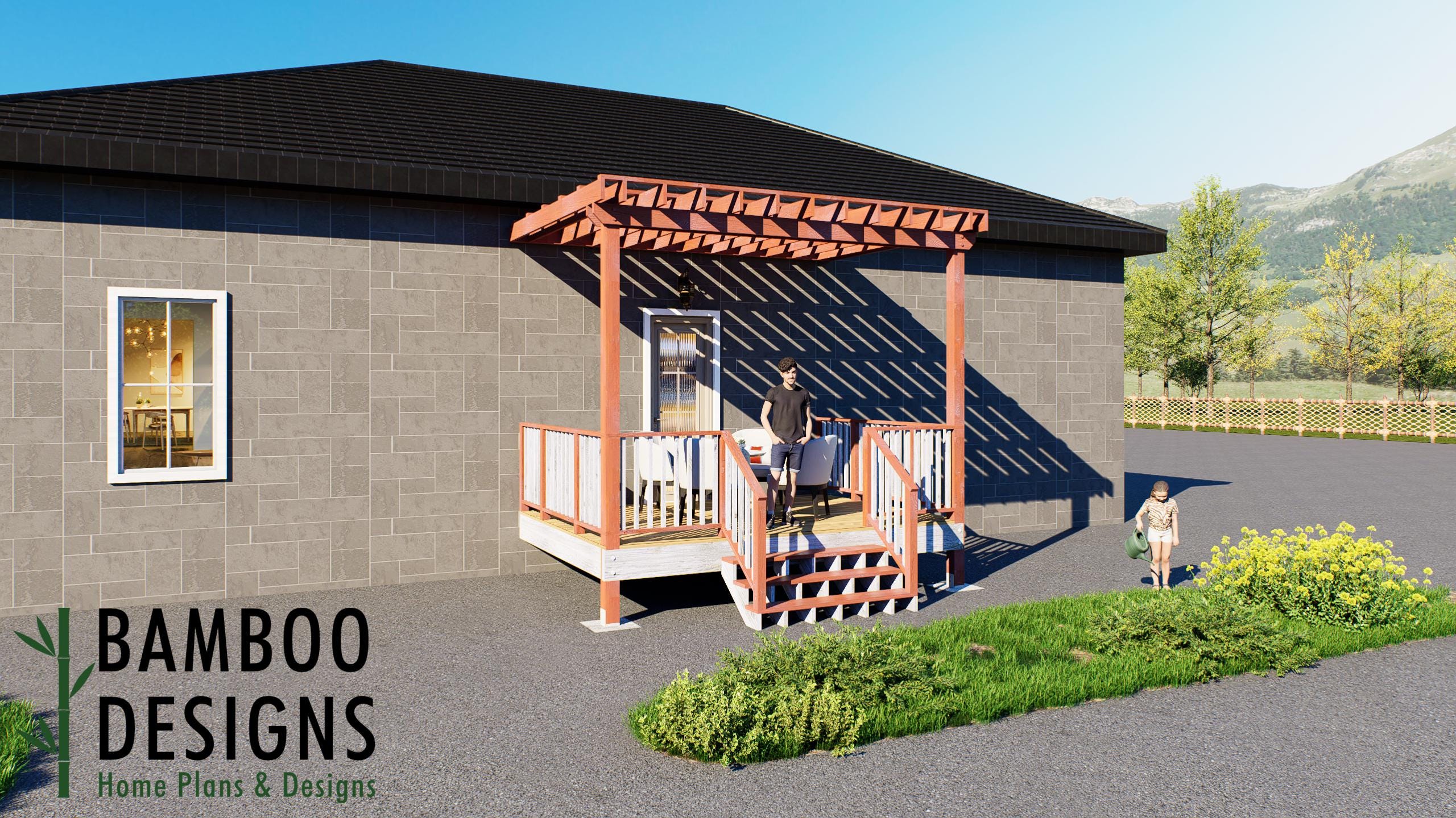 Image of Rangel 10x14 Attached Deck Plan Stylish Pergola-Covered Outdoor Living Space | DIY PDF Plans