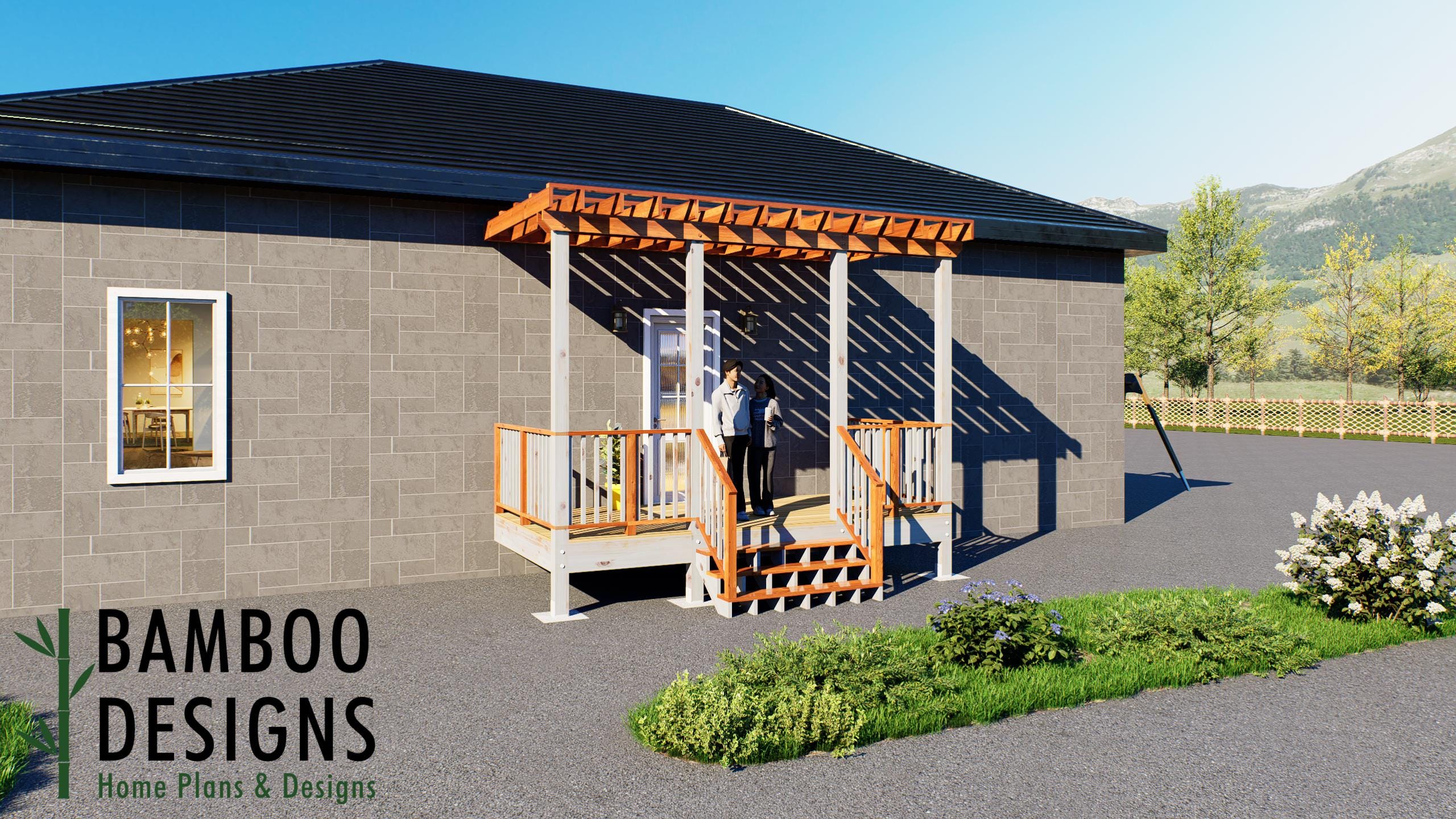 Image of Kalin 8x16 Attached Deck Plan with Pergola - Compact Outdoor Living Deck with Elegant Backyard Style