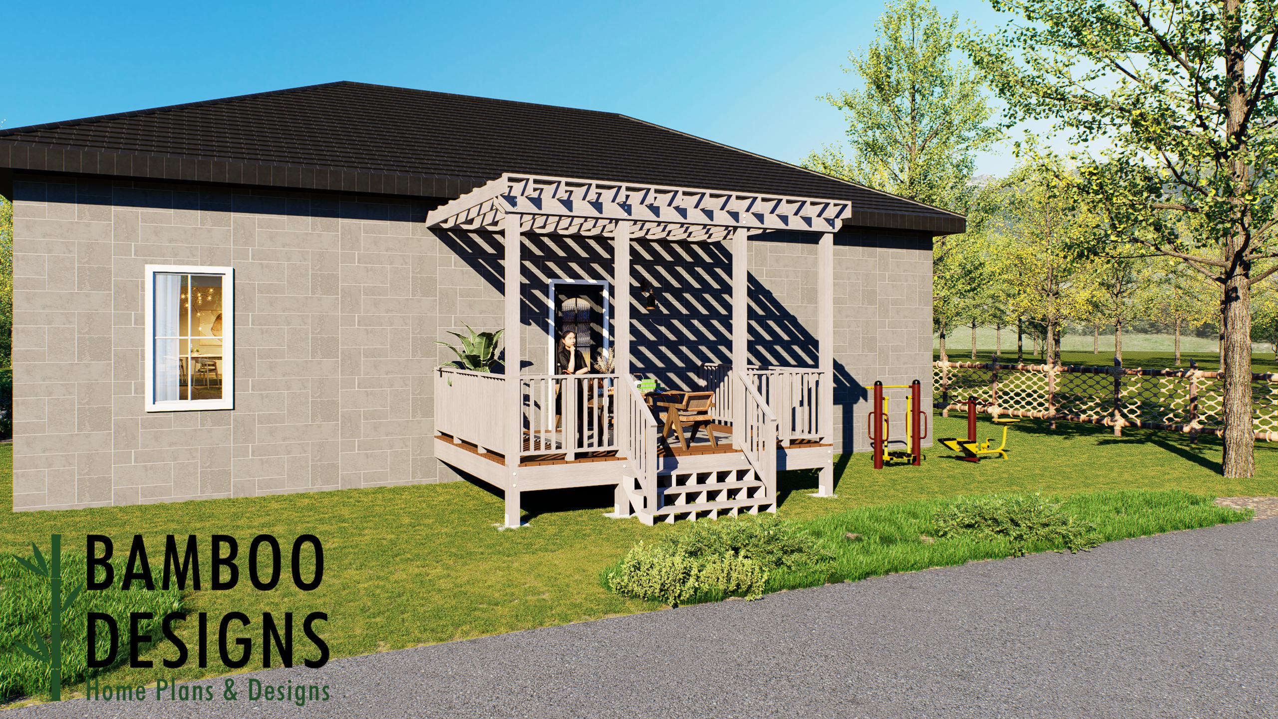 Image of Chavez 12x16 Attached Deck Plan with Pergola - Elegant Backyard Living Space with Architectural Charm
