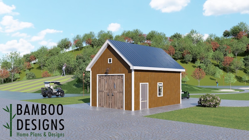 Bracken 16x24 Golf Cart Shed Plan — Spacious Modern Golf Cart Garage & Workshop with Single-Slope Roof plan by Bamboo Designs