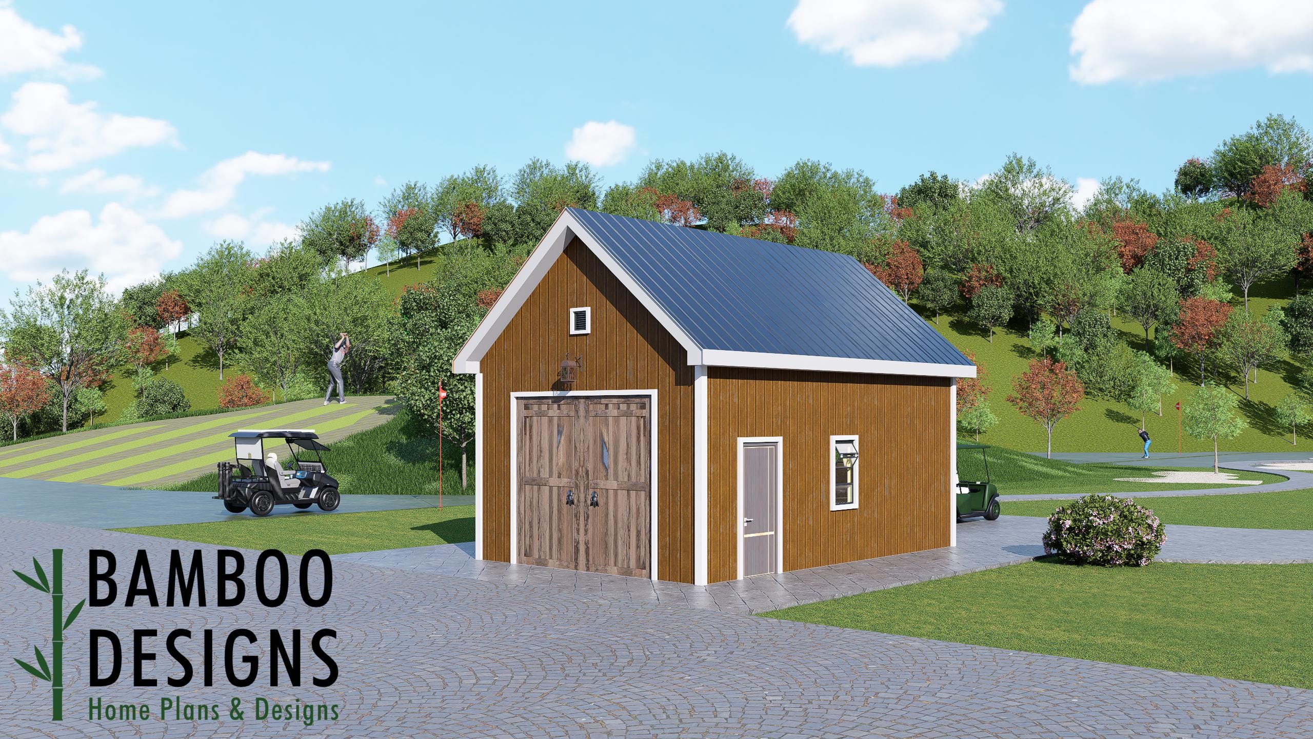 Image of Bracken 16x24 Golf Cart Shed Plan — Spacious Modern Golf Cart Garage & Workshop with Single-Slope Roof | DIY PDF Construction Plans