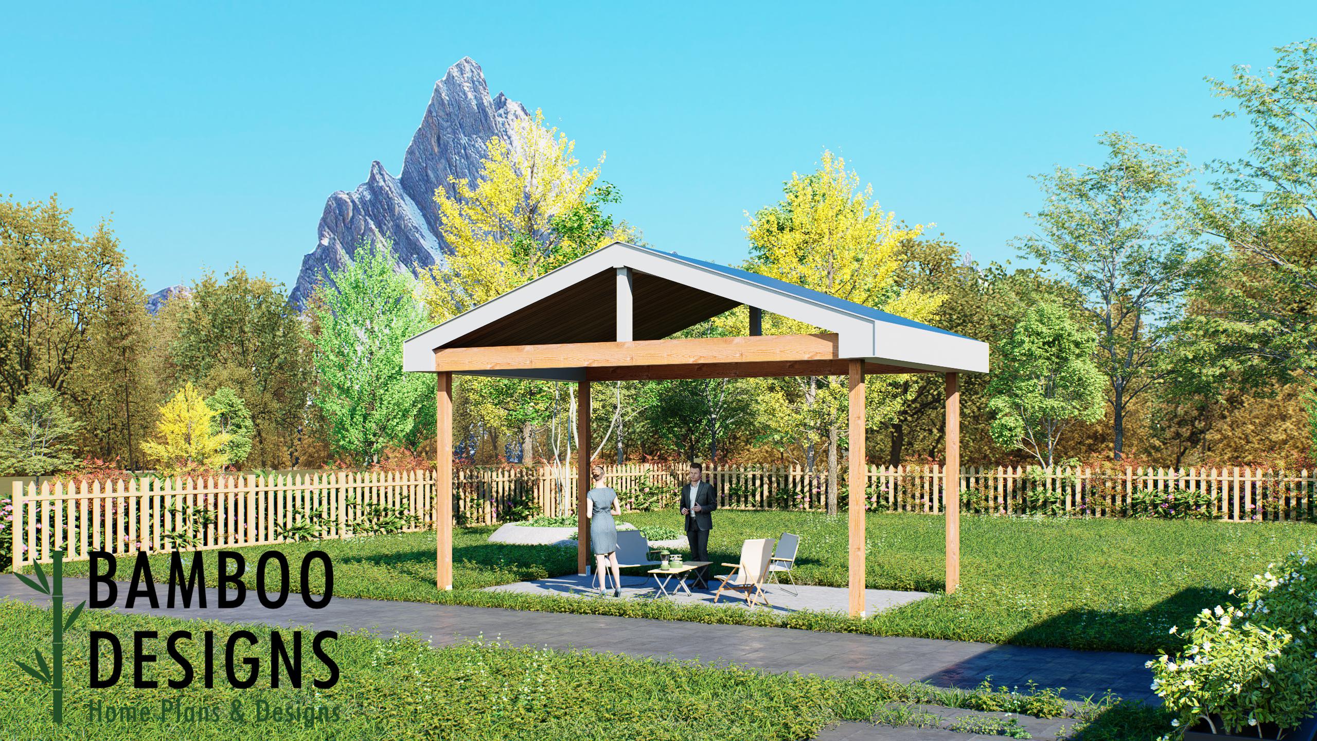 Image of Driftwood 20' x 12' Pavilion Plan — A Stylish Backyard Pavilion for Outdoor Living & Entertaining | DIY Plans