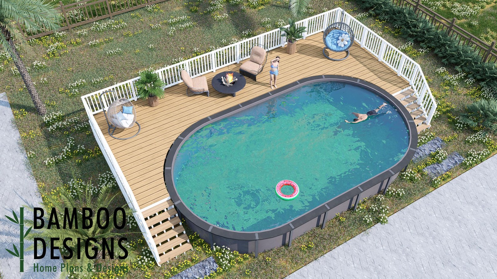Lakeside Oval Pool Deck Plan – 17x41 Elevated Above-ground Pool Deck ...