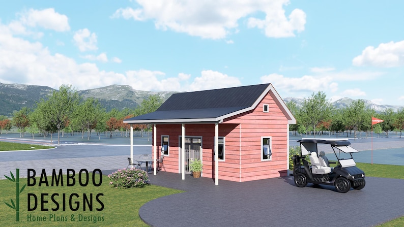 Roshi 12x24 Golf Cart Shed Plans Modern Single-Slope Storage Building plan by Bamboo Designs