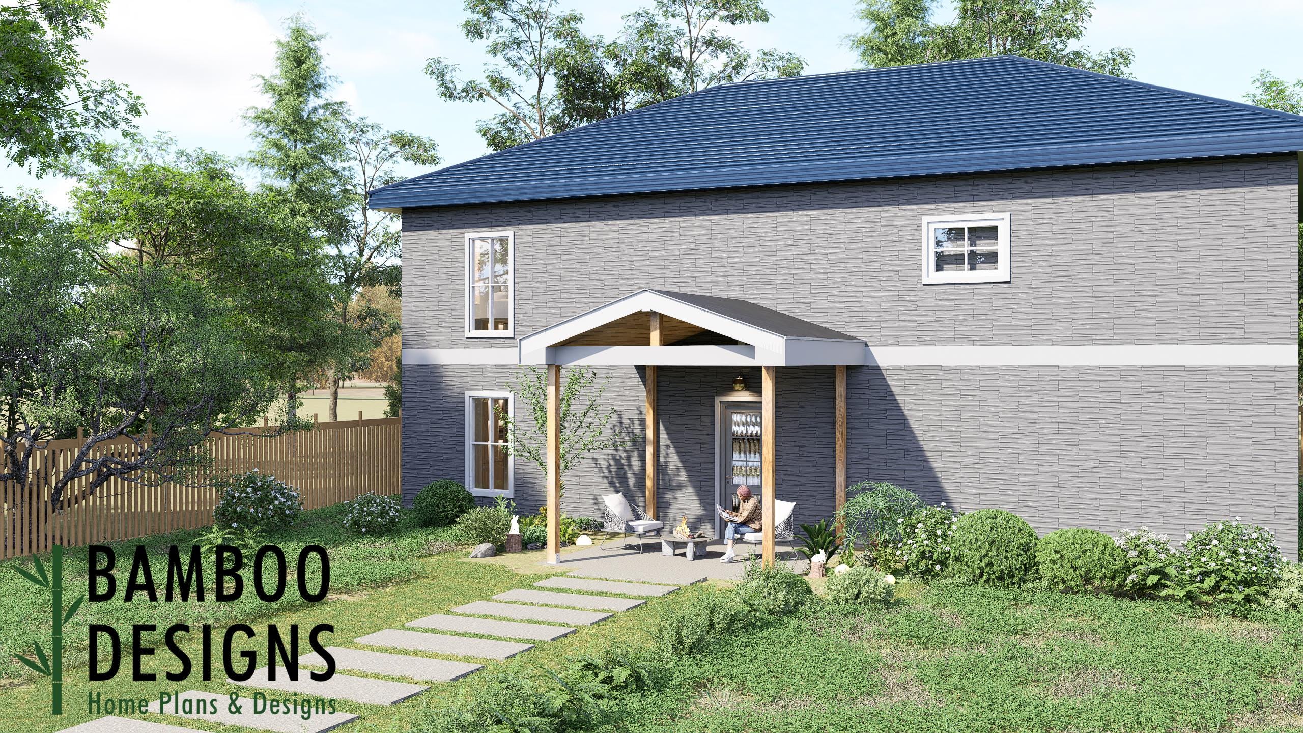 Image of Croupier Porch Cover Plan - 12x12 Square Covered Patio Roof Design | DIY PDF Plans