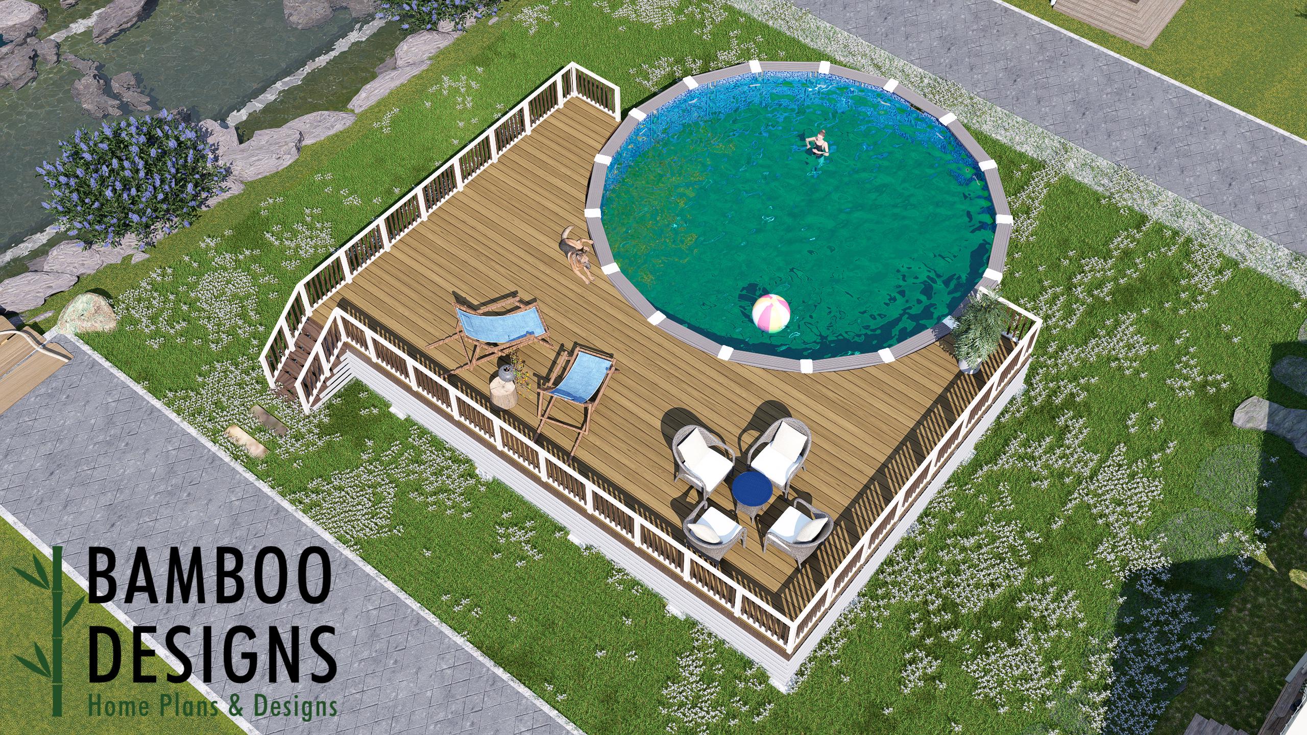 Pool Access Plan Example Francine Pool Deck Plan – 30'x43' Large Above-ground Pool Deck for 33 ...