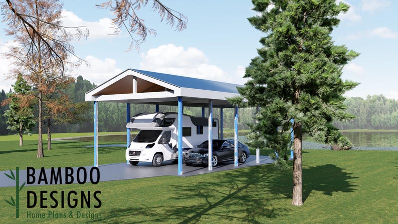 Delano 20x42 RV Carport Plan — Extra-Large Motorhome, Camper & Recreational Vehicle Shelter plan by Bamboo Designs