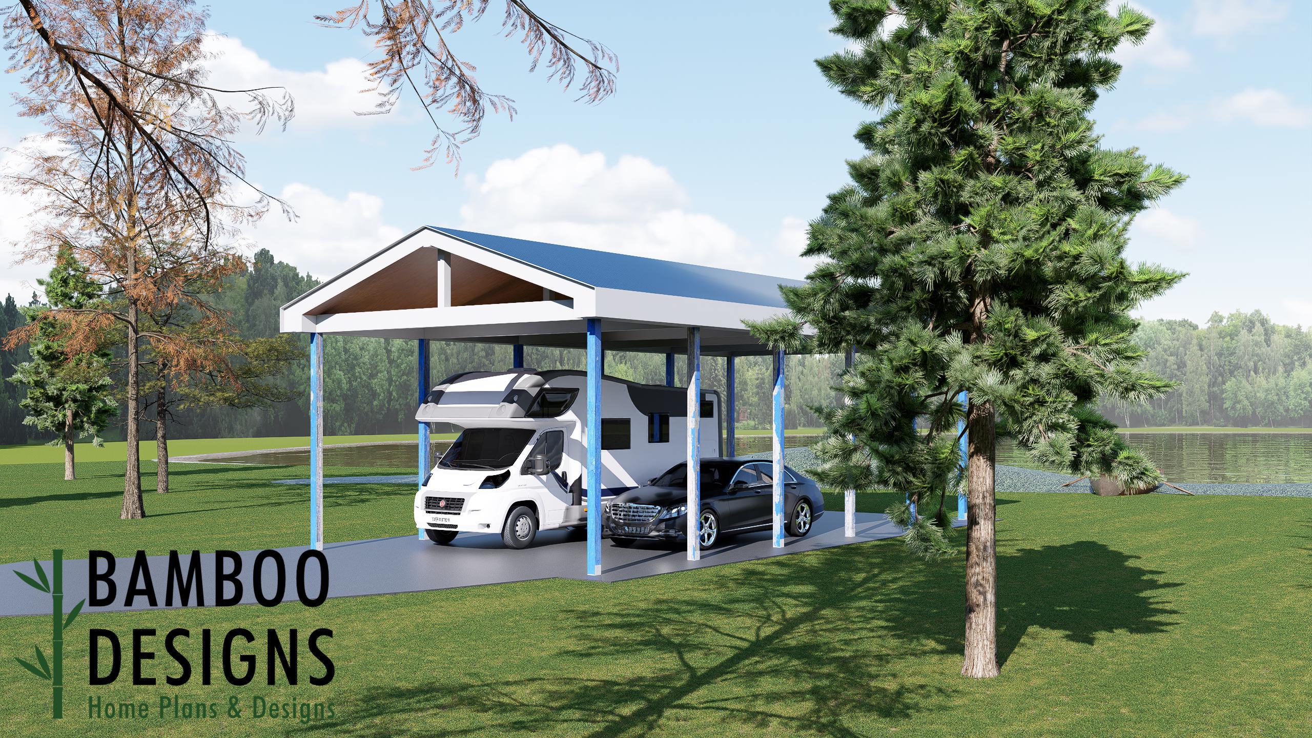 Image of Delano 20x42 RV Carport Plan — Extra-Large Motorhome, Camper & Recreational Vehicle Shelter | DIY Pdf Plans