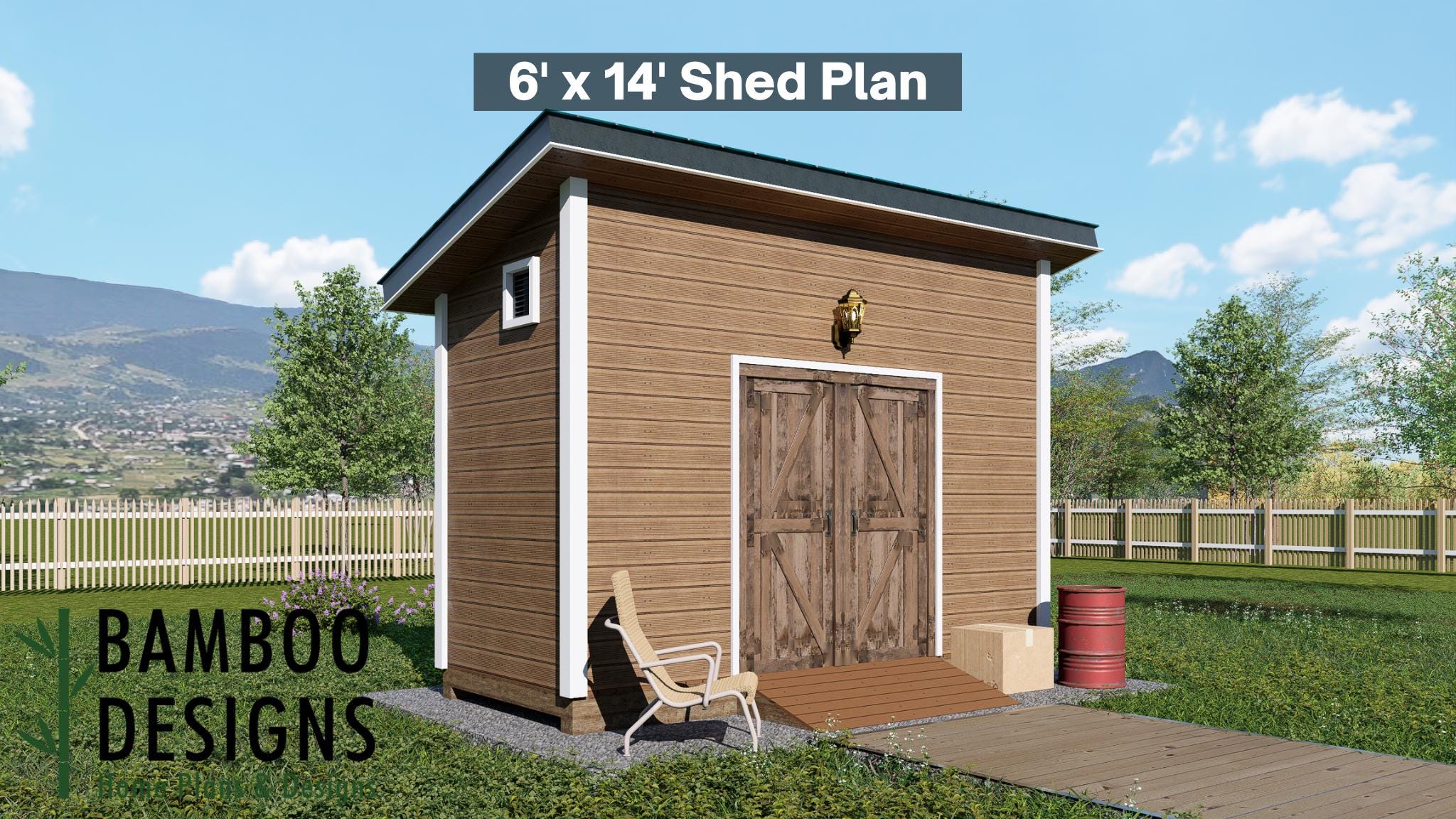 Image of Astro 6x14 Modern Shed Plan - Sloped Roof Storage Building | DIY Contemporary Backyard Shed Design (PDF)