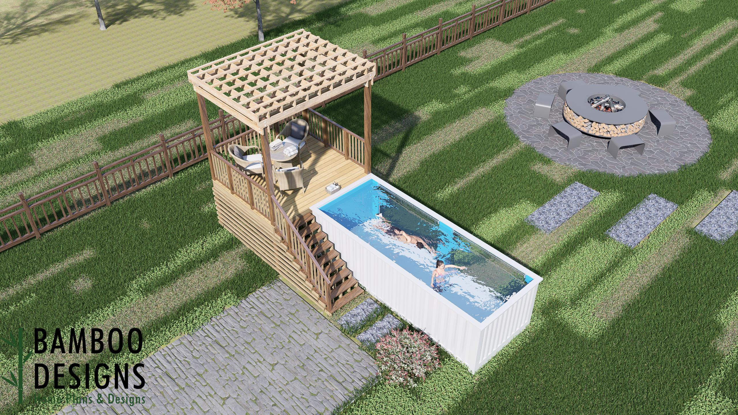 Yuma Container Pool Deck with Pergola Plans