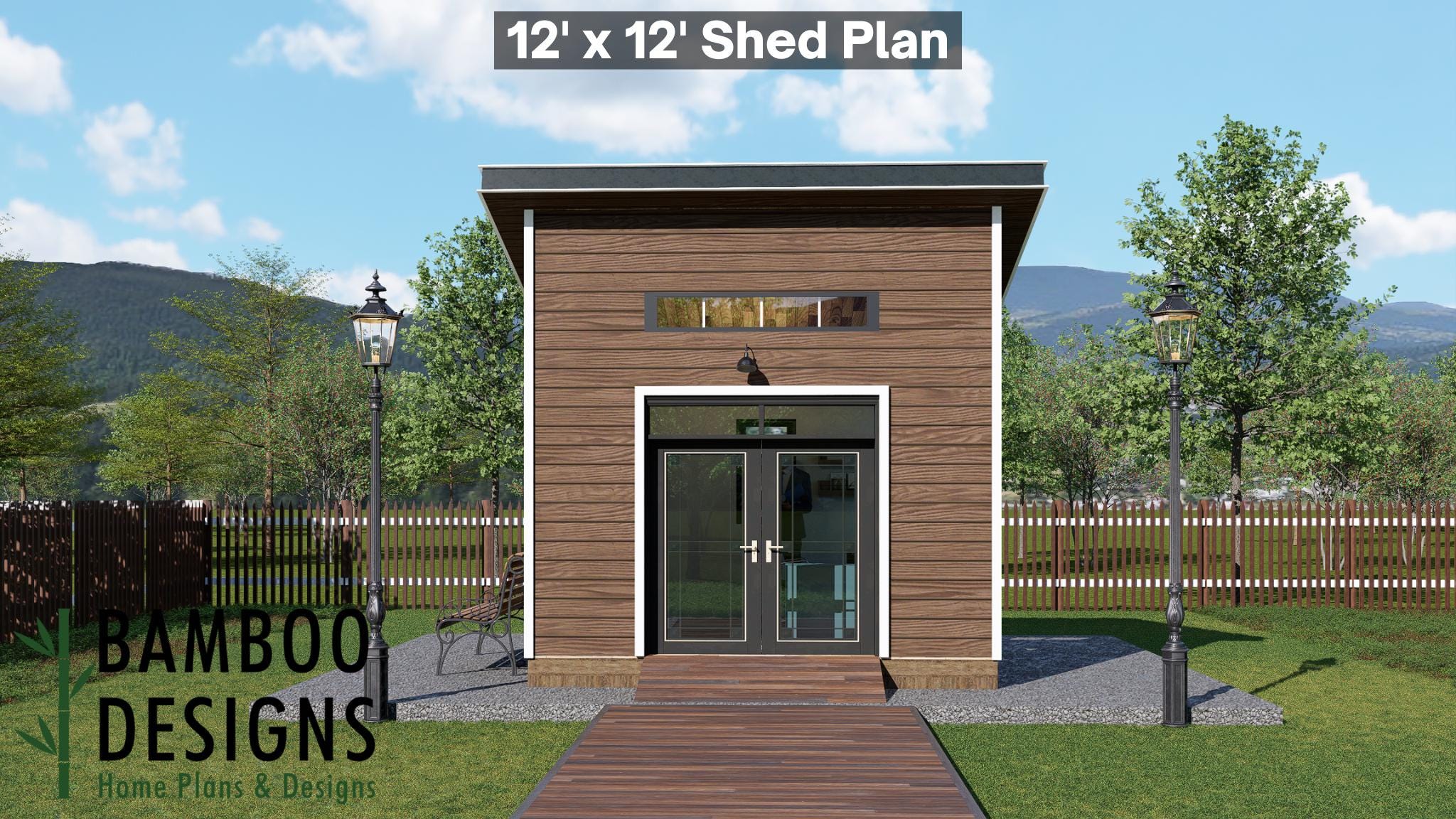 Image of Amber 12x12 Backyard Office Shed Plan - Modern Sloped Roof Studio | DIY Building Plans (PDF)