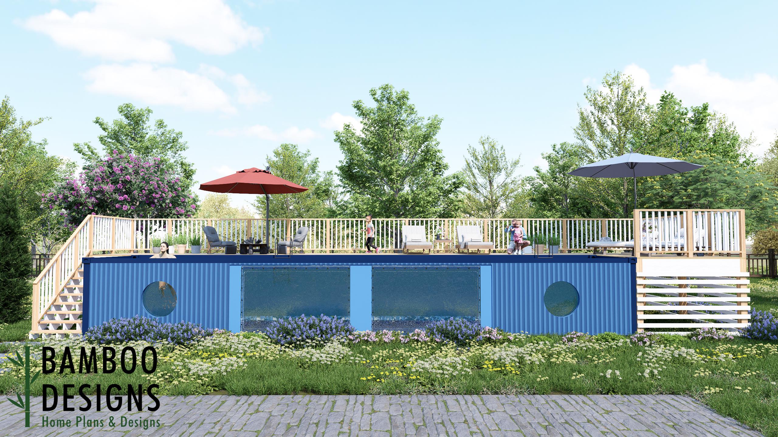 Container Pool Decks Citrus Container Pool Deck Plan – 16x52 Elevated Long-side Deck With ...
