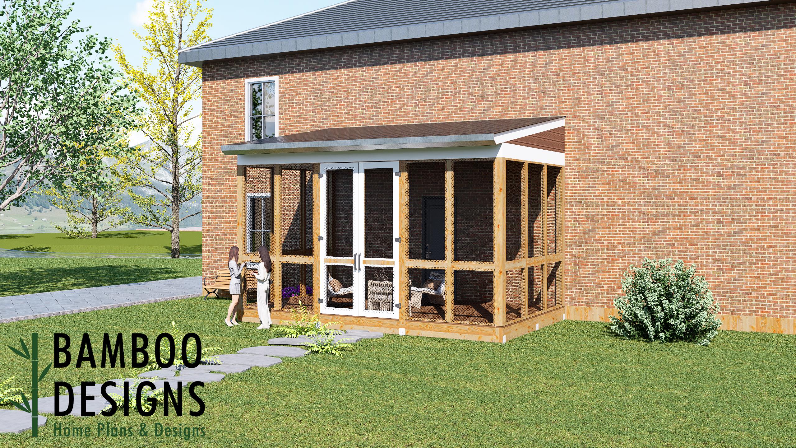 Image of Vogo 12x20 Modern Monoslope Sunroom Plan – DIY Backyard Sunroom with Single-Slope Roof | DIY Backyard Sunroom PDF Plans
