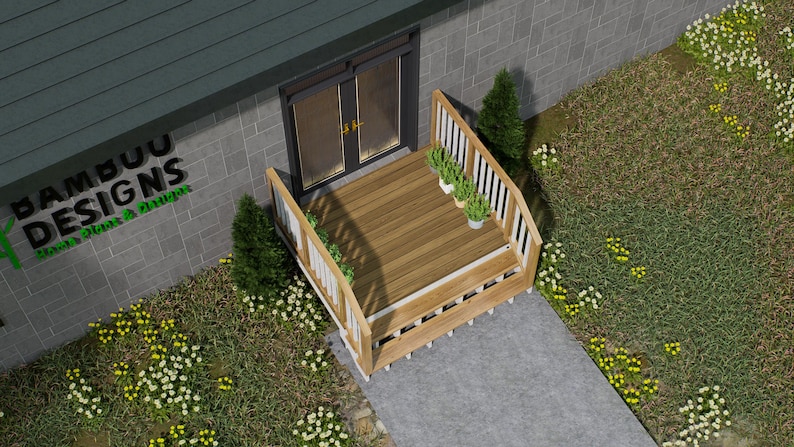 6x8 Front or Rear Entry Landing with Stairs plan by Bamboo Designs